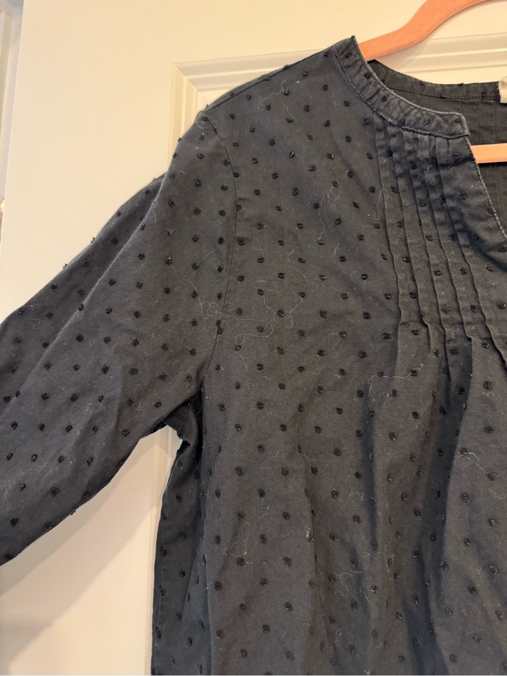 Swiss Dot Peasant Blouse in Black with Ruffle Sleeves - Picture 4 of 10